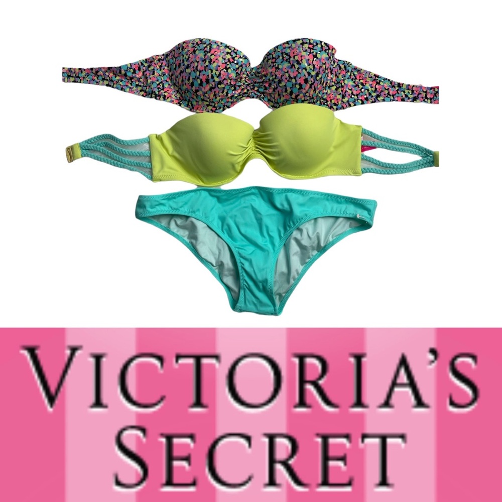 Victoria’s Secret Swim Bundle Bandeau Tops + Mint Bikini Bottoms Size M / 34C
